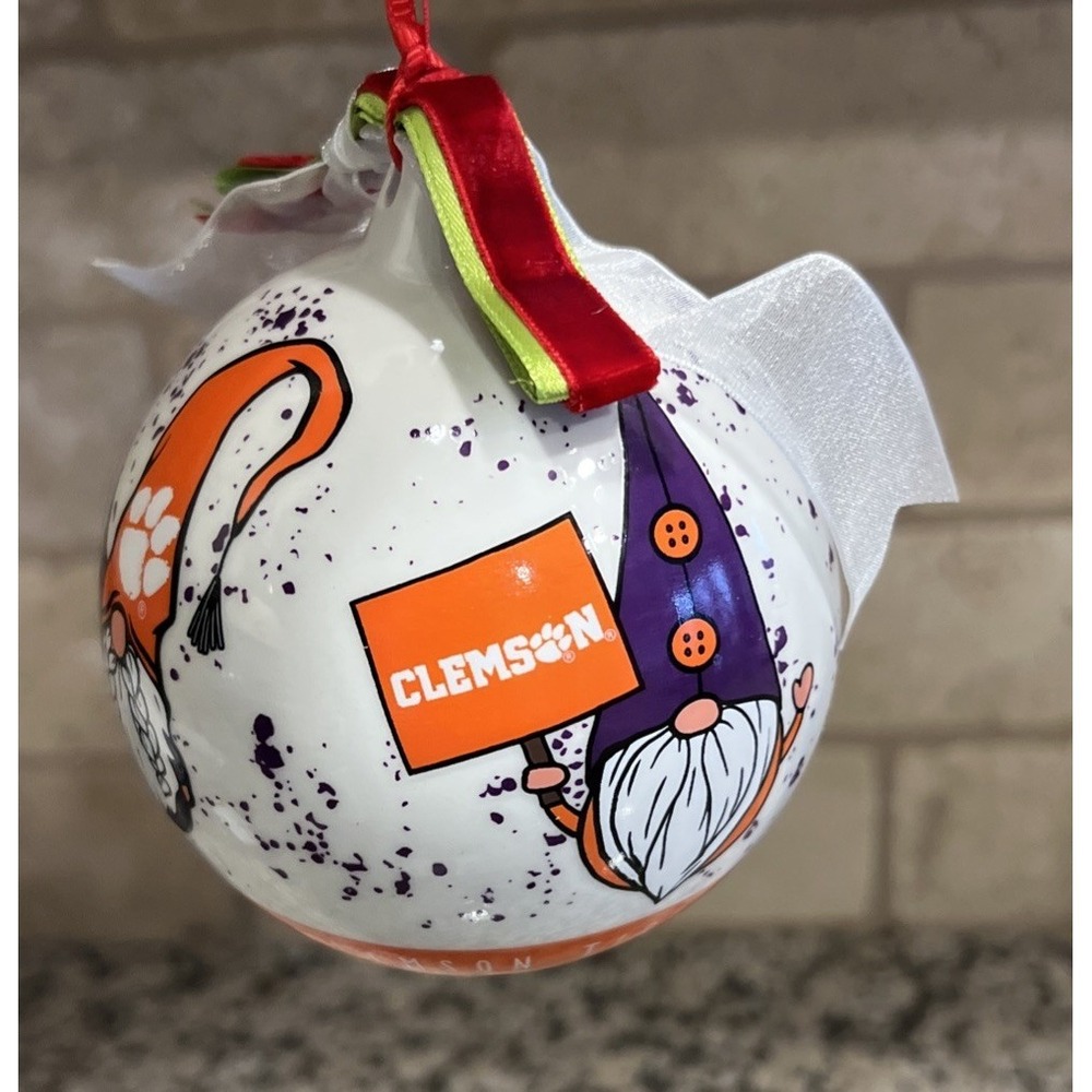 New‎ In Box Clemson Tigers Gnome Ceramic Xmas 4" Ball Ornament Memory Company